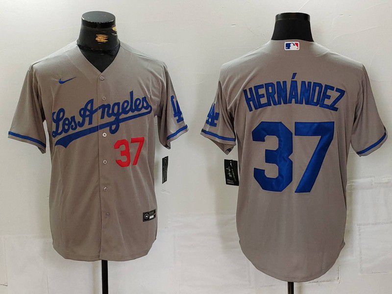 Men Los Angeles Dodgers #37 Hernandez Grey Nike Game 2024 MLB Jersey style 7249